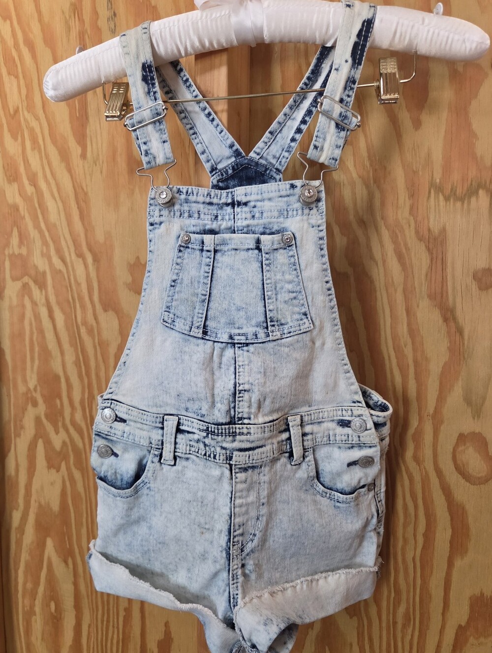 Jordache Girls Acid Wash Denim Shortalls Overalls Shorts Blue Size L 10-12